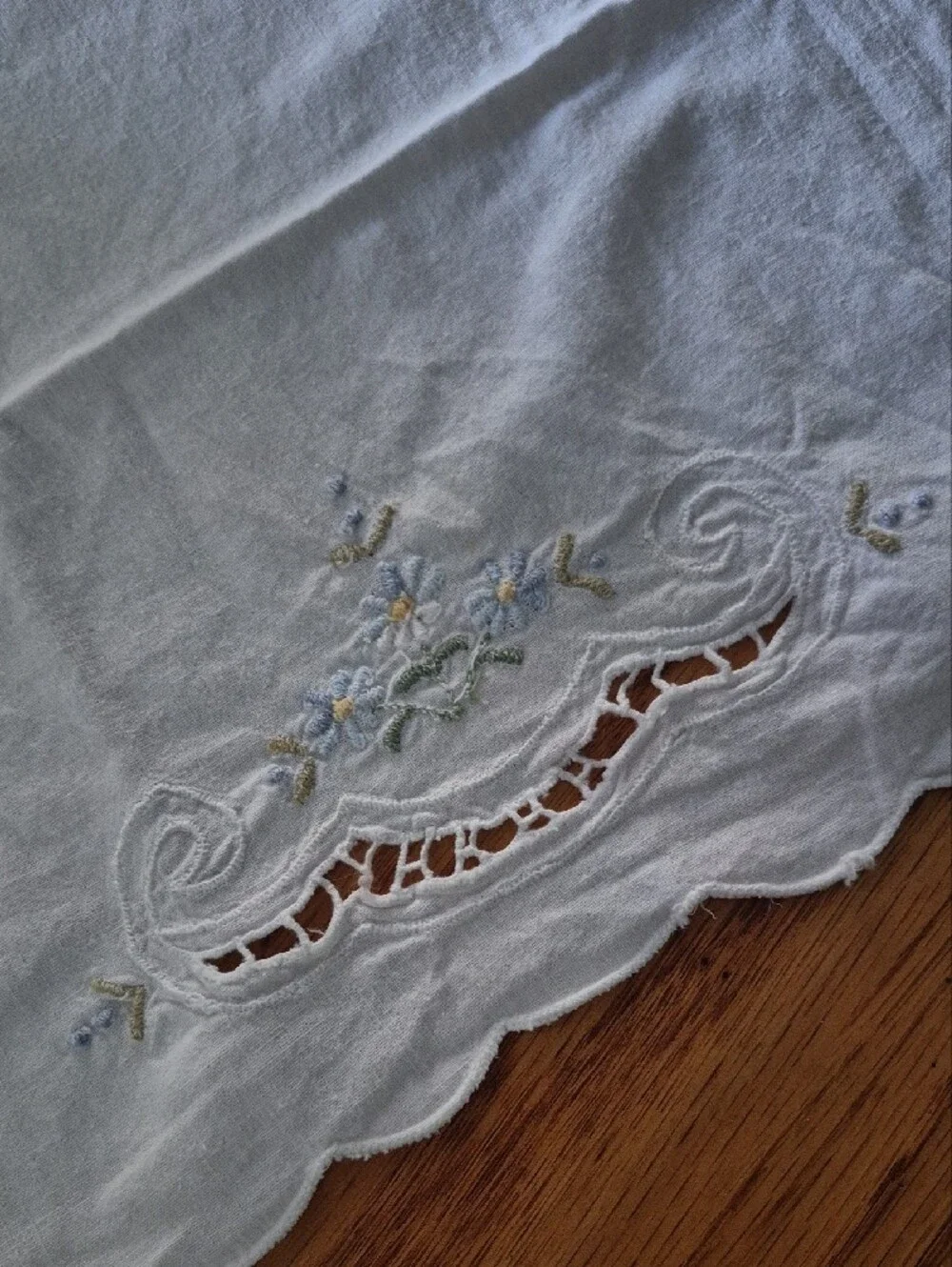 Classic White Embroidered Linen Tea Towel